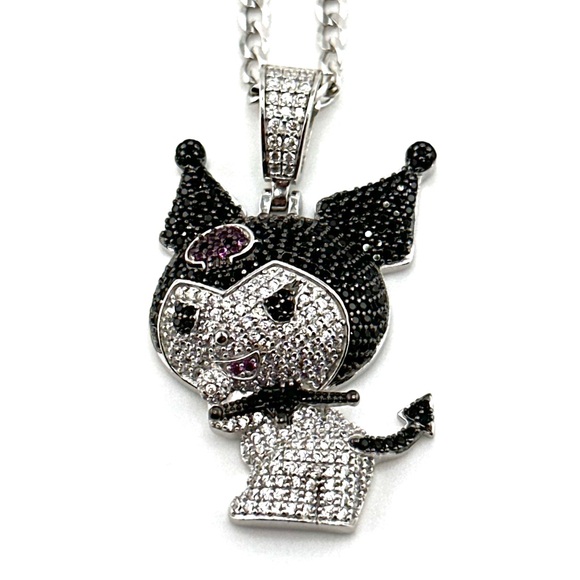 Iced Out 925 Sterling Silver Round Cut 3D Kuromi Necklace - Picture 4 of 10